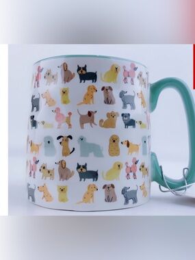 Dog pups 10 Strawberry Lane Ceramic Mug Mint Handle Puppy Design Bella NWT